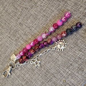 Purple and Pink Beaded Boho Keychain Bag Charm